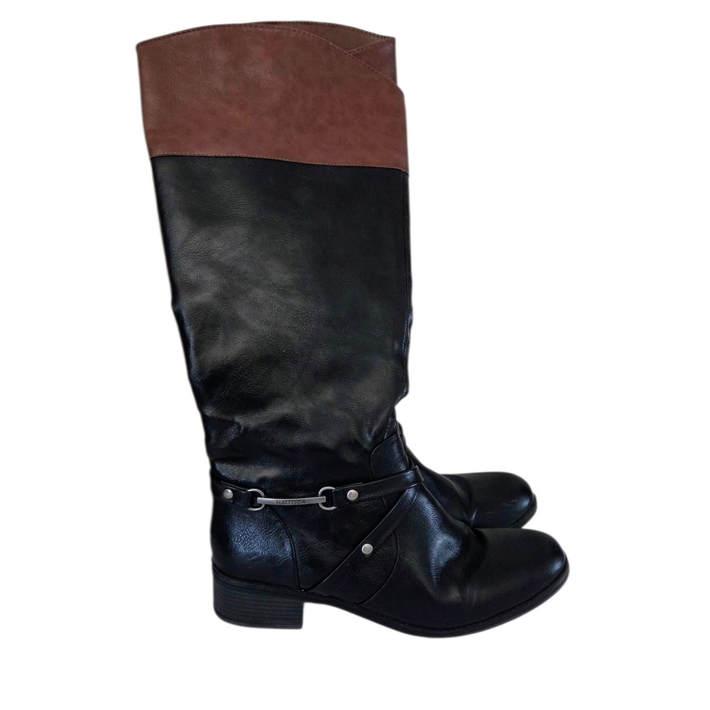 Nautica Walkability Two-tone Brown Black Women's Tall Calf Boots Size 8.5 EUC